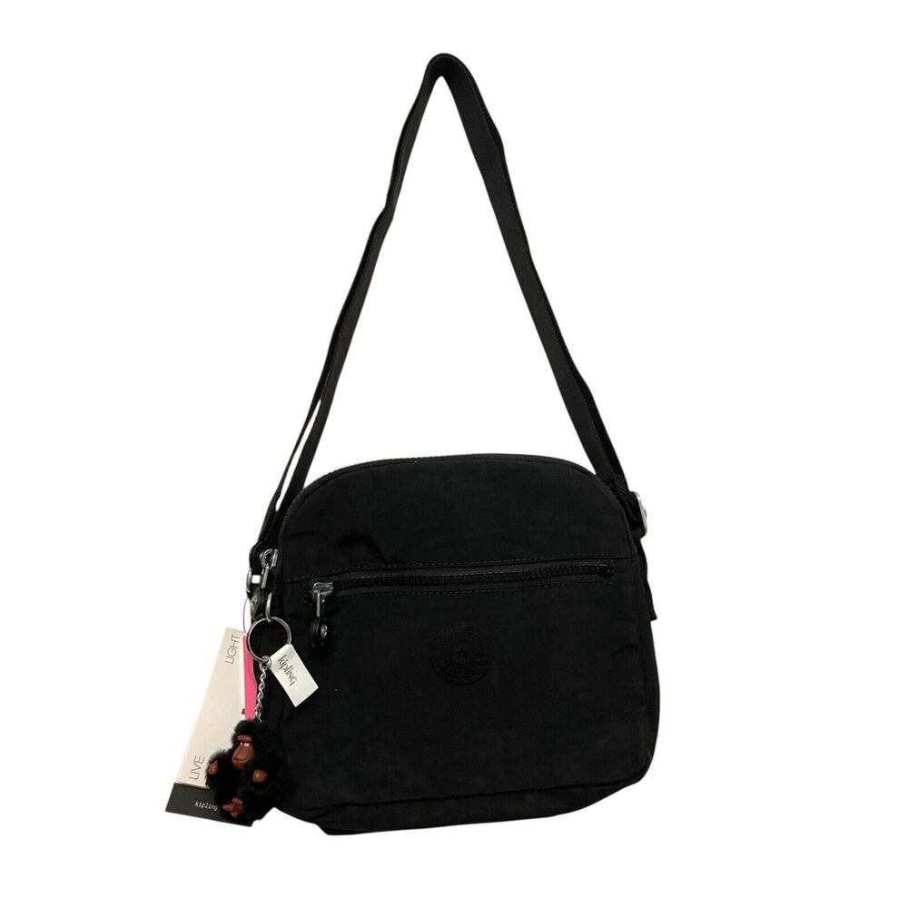 Kipling Keefe Crossbody Bag Tonal Black Dual‎ Compartments Travel Monkey NEW